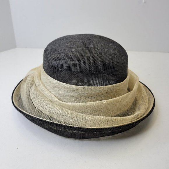 Black and Cream Dress Hat Sinamay Church Hat Adjustable Hat Kentucky Derby Hat - Picture 15 of 16